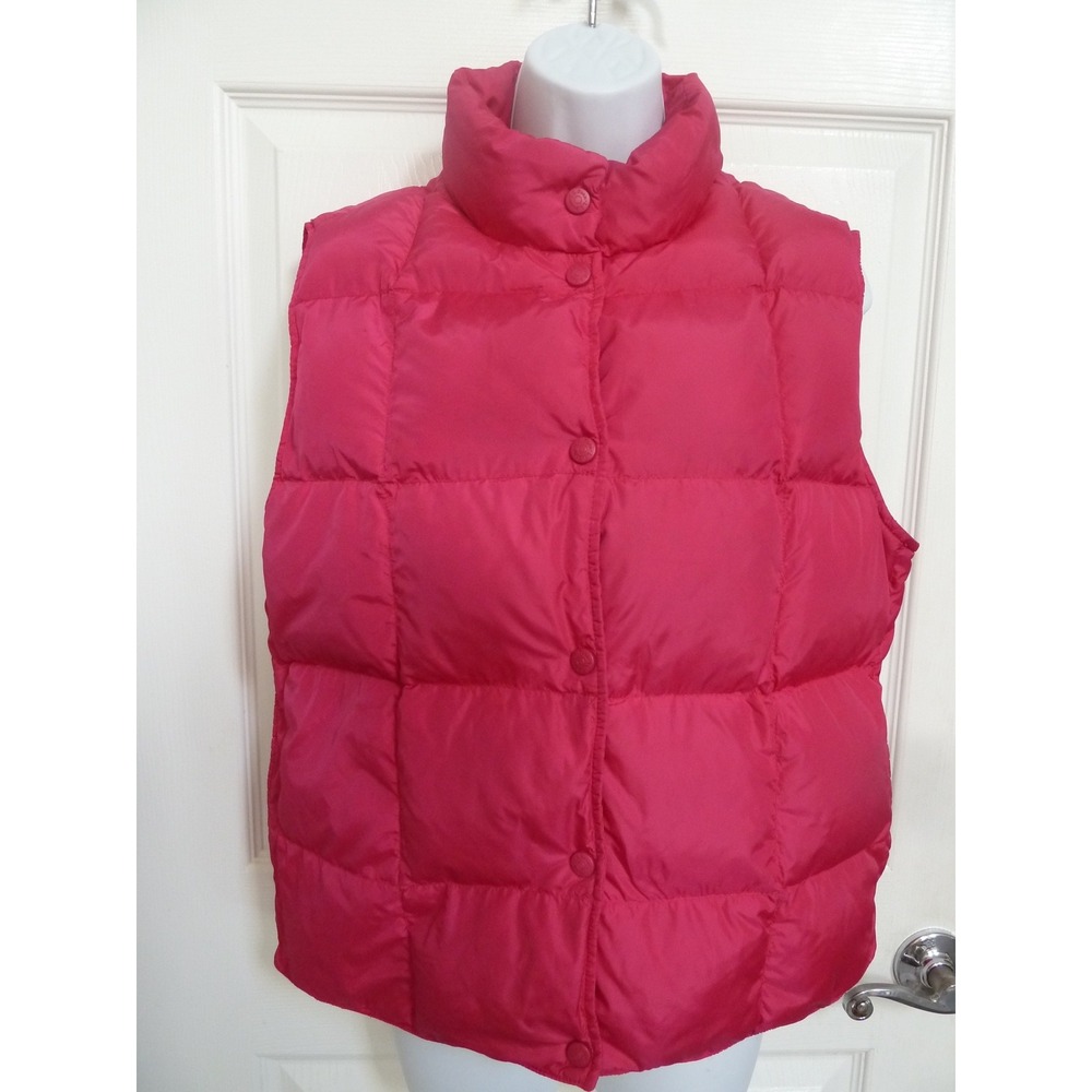 *L.L. BEAN Sz Large14/16 Puffer Goose Down Vest Snap Closure Pink Pockets*
